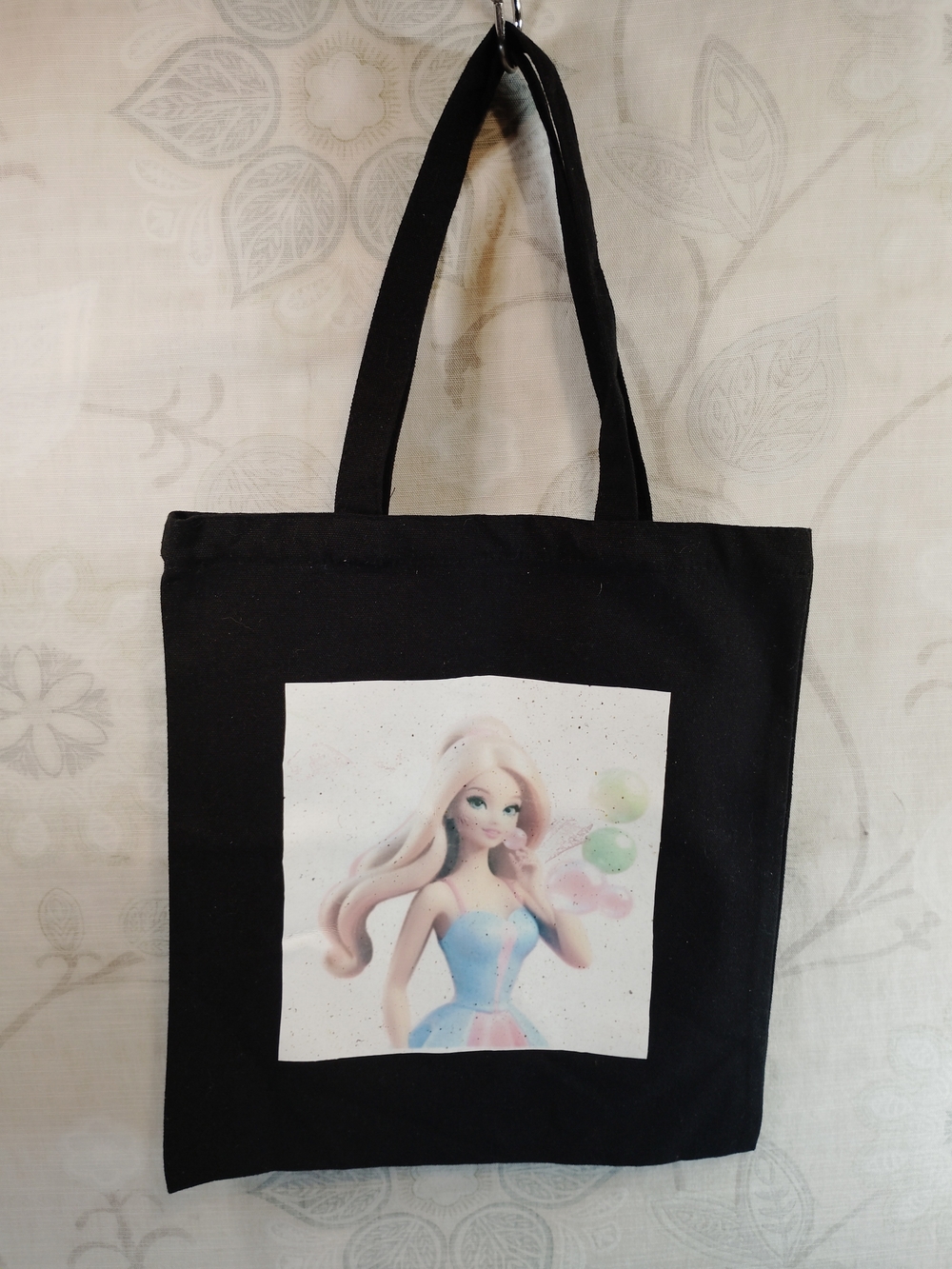 Barbie Black Tote Bag with Pastel Doll Print